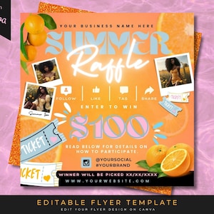 Summer Raffle Flyer, Summer Specials, Summer Giveaway, June Flyer, July Raffle, DIY Flyer Design Template, Social Media Flyer