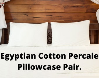 100% Egyptian Cotton Pillowcase Pair - Hotel Quality 233 Thread Count Percale White