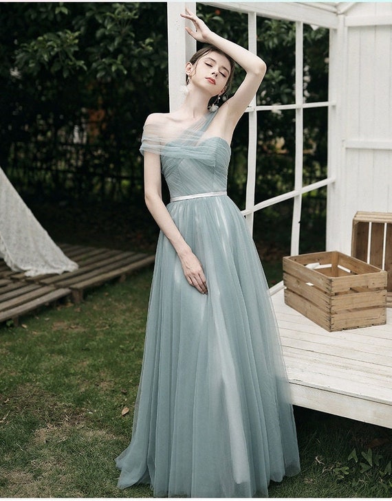 Fairy Sage Green A Line Long Prom 