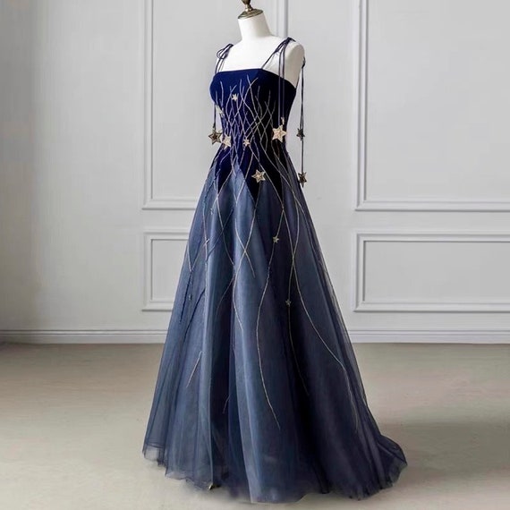 Mystic Dark Blue Long Prom Dress - Etsy