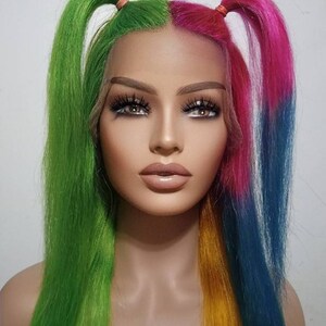 100% Human Hair Custom made Rainbow Celebrity Inspired Straight middle Parted Glueless Lace Front Wig handmade