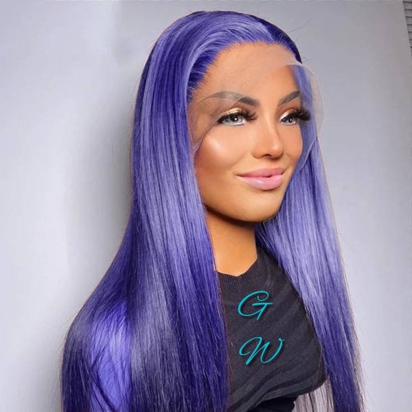 100% Human Hair Brazilian Purple Color Lace Front Wig 180 Density Transparent 13×4 HD Pre Plucked Lace Front Wig