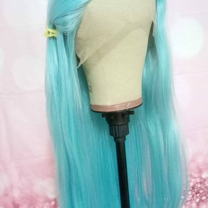 24Inches Long Straight Sky Blue Lace Front Wig Middle Parted With Transparent Lace