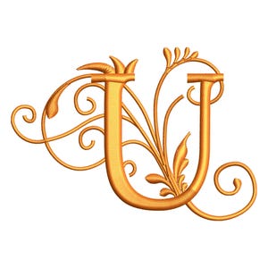 Monograma letra U script alfabeto máquina bordado diseño de fuente, archivo de bordado inicial U, diseño de bordado de fuente U digitalizado, descargar