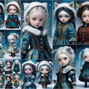 Beautiful Winter Girls 18 Cards Only, prints Afdrukbaar. Digital Junk Journal Kit afdrukbaar plakboek downloaden: