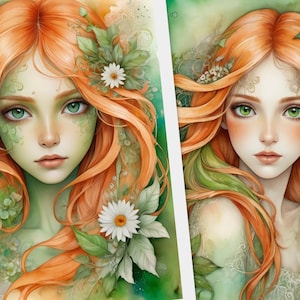 Roodharige Beautiful Forest Maiden 31 alleen kaarten, prints afdrukbaar. Digital Junk Journal Kit afdrukbaar plakboek downloaden:
