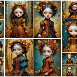 Beautiful Autumn Girls 14 Cards Only, prints Afdrukbaar. Digital Junk Journal Kit afdrukbaar plakboek downloaden: