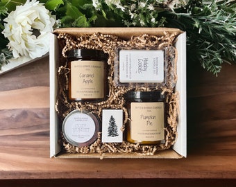 Coffret cadeau bougie | Bougies de soja 100 % biologiques | Ensemble cadeau de bougies de Noël | Coffret cadeau bougie de pendaison de crémaillère | Emballage cadeau en option