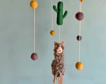 Baby mobile  Llama Mobile cactus mobile cactus nursery alpaca mobile felted mobile felt mobile crib mobile baby shower gift wool nursery