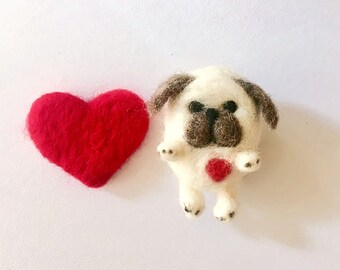 Needle Felted dog with heart, Felted Animal, Felted heart, Valentines Day Ornament Valentine's Heart Love, Needle Felt Animal, Gift