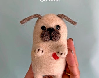 Adorable Pug with Heart, Perfect Gift, Needle Felted dog heart, Felted PUG, Felted heart, Valentines Day, Valentine's Heart Love, felted pug