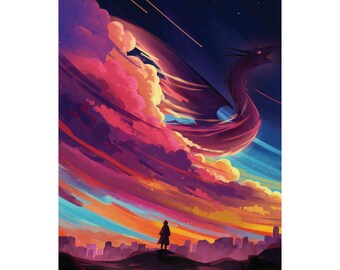 Póster mate Dragon's Ascent: arte de pared vertical, impresión artística de dragón de fantasía, decoración del hogar, póster para dormitorio, regalo para amantes de la fantasía