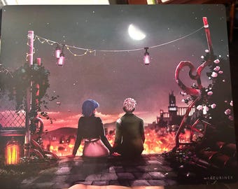 Póster con impresión artística en metal de los polvos arcanos de Ekko y Jinx de League of Legends