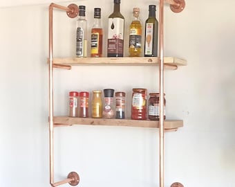Copper shelves, Wood and copper shelves, Copper wood spice rack, Wood kitchen cabinet, Wood and copper floating shelf
