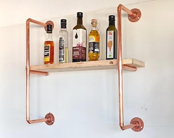 Copper and wood shelves, copper kitchen shelves, copper kitchen cabinet, wooden floating shelves, wooden spice rack