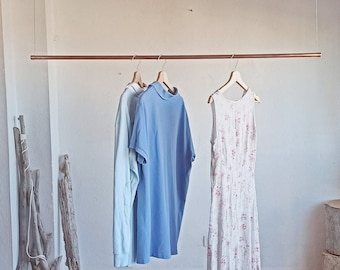 Copper wardrobe hanging from the ceiling, copper clothes rail, open hanging wardrobe, Kupfer Kleiderständer, clothes rack