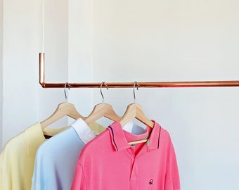 Copper hanging wardrobe, copper clothing rail and rope, copper clothing rack, open hanging wardrobe, copper clothes rail
