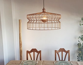 Copper or gold effect metal chandelier, copper pendant lamp, copper ceiling pendant light, dining room chandelier, copper or gold metal lampshade