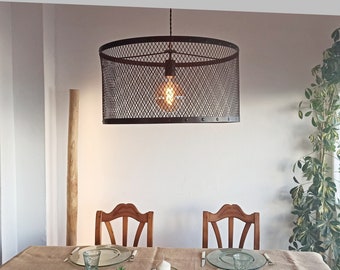 XL black metal pendant light, dining room chandelier, esttische hangeleuchte, black metal grid chandelier, black metal lampshade, industrial lighting