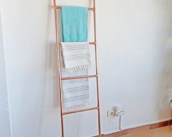 Copper towel or clothing ladder, decorative copper ladder, clothes rack, Kupfer Leiter Handtuchalter, Kupfer Kleiderständer