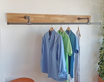 Wardrobe bar plumbing pipe, clothing rack wardrobe industrial pipes, tubular wardrobe, clothes rail, Wandmontierte Kleiderstange