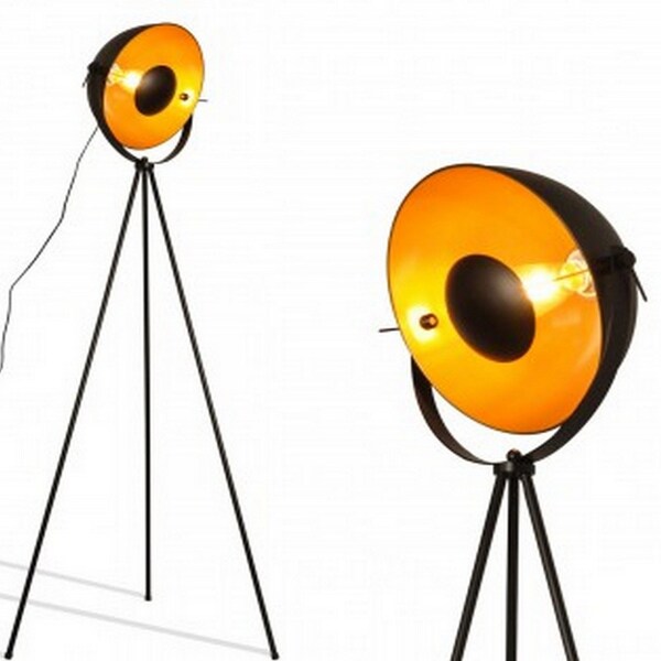 Lampe tripode industrielle vintage en metal  noir, projecteur lampadaire de cinema, lampe moderne de pied, industrial stehlampe floor lamp