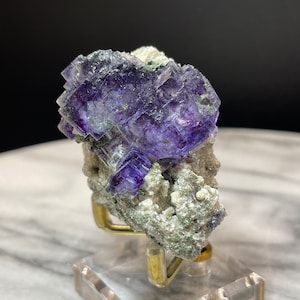 YaoGangXian Grappe de fluorite étagée sur matrice de mica - Couleur de zonage profond - Revêtement de chlorite - Hunan, Chine - Vendeur américain - Expédition rapide