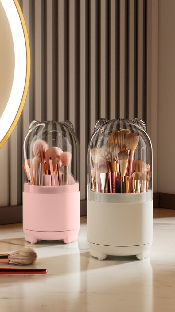 Makeup Brush Holder 360-degree Rotating Dustproof Makeup Brush Organizer  Pen Holder Cosmetic Brush Storage Box, Clear Acrylic Brush Holder 