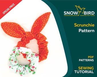 Scrunchie sewing pattern, Scrunchie with bow sewing PDF pattern, Scarf scrunchie, Pony tail scrunchie, Bunny ear scrunchie, Girl’s hair bow