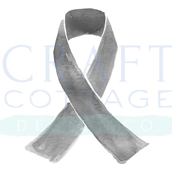 Watercolor Brain Cancer Ribbon Clip Art • PNG • High-Res • 300 DPI • Grey Cancer Ribbon