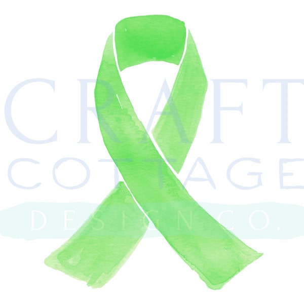 Watercolor Lymphoma Cancer Ribbon Clip Art • PNG • High-Res • 300 DPI • Lime Green Cancer Ribbon