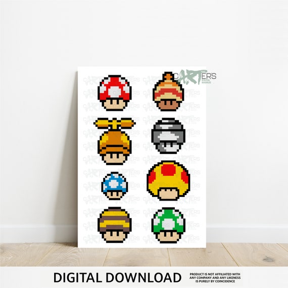 Pixel Art Super Mario Mushroom Power Ups A3 Wall Print Digital Etsy Ireland