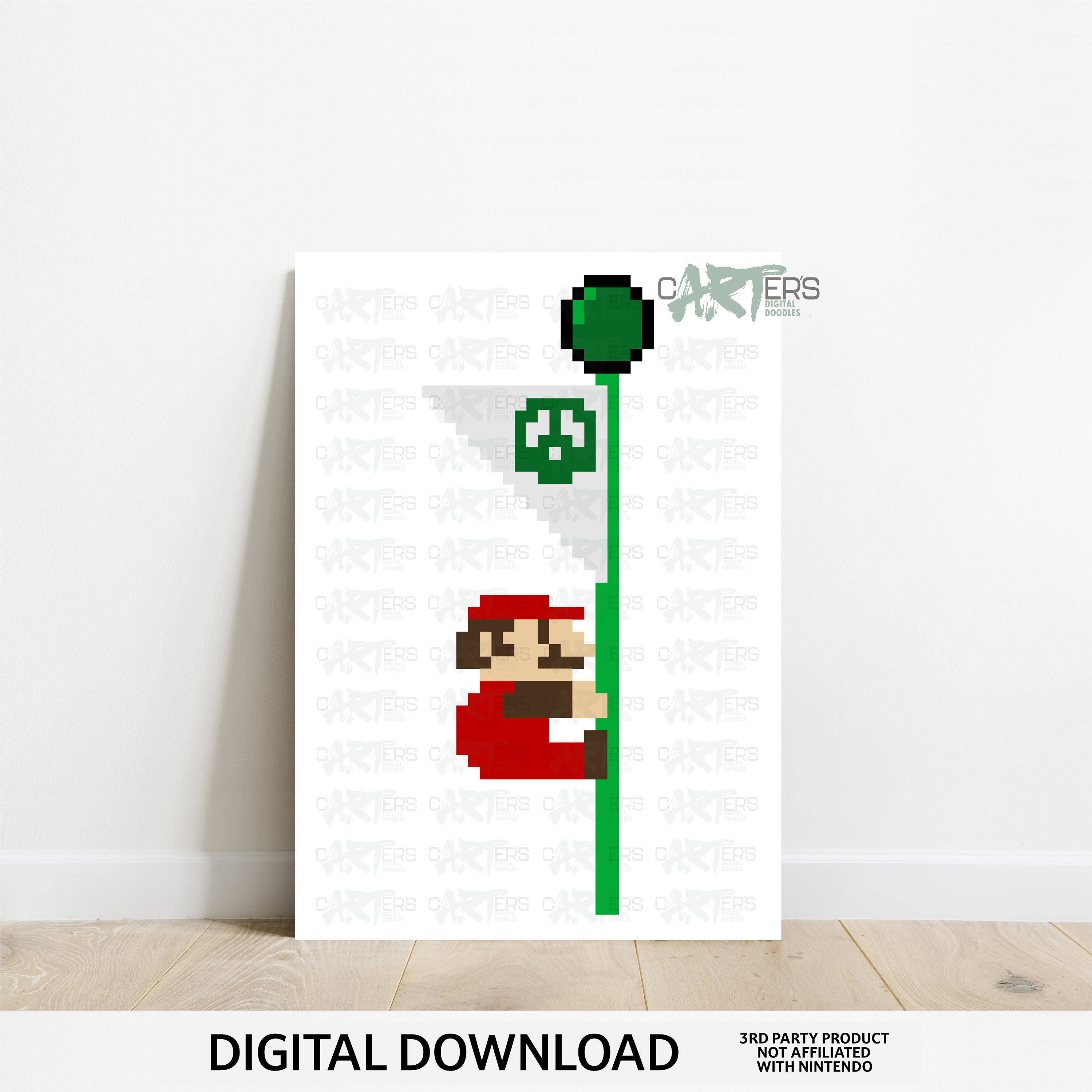 pixel-art-super-mario-flagpole-end-level-a3-wall-print-digital-etsy