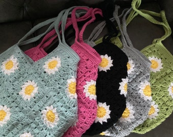 Daisy granny square bag. Crocheted by hand. Various colours. Fab gift!