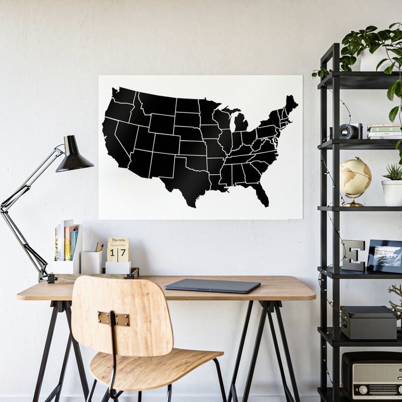 United States Map Large Black Map USA Map Print United States Home