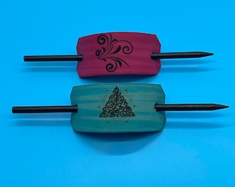 Laser Engraved Leather Hair Barrettes / Hair Accessories