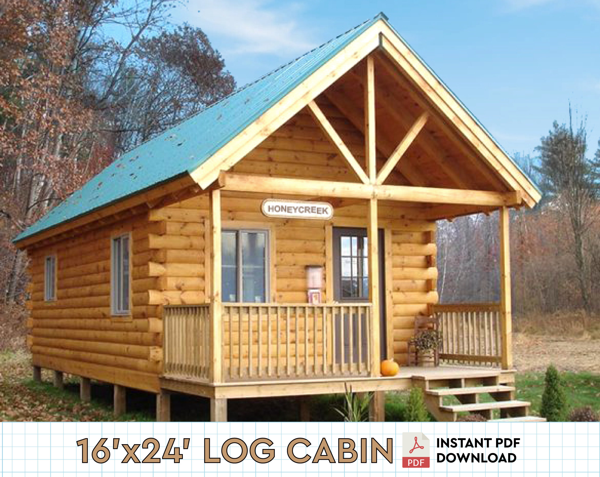 16 X 24 Tiny Cabin Diy Plans 385sf Log Cabin Etsy