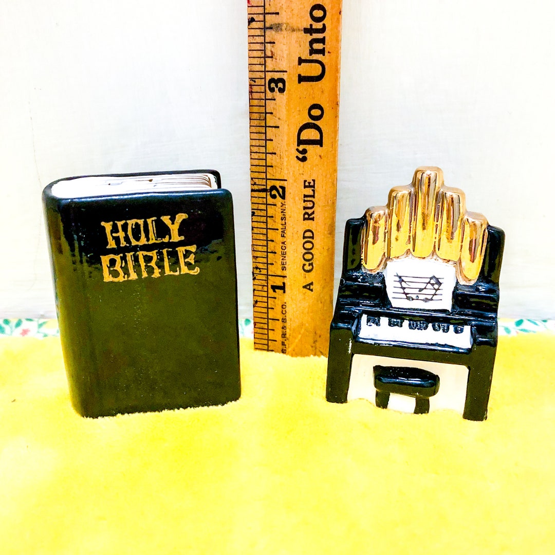 Black Holy Bible With Pipe Organ and Gold Details Salt & Pepper Shakers