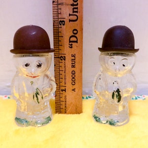 Clear Glass Men - Salt & Pepper Shakers - Vintage