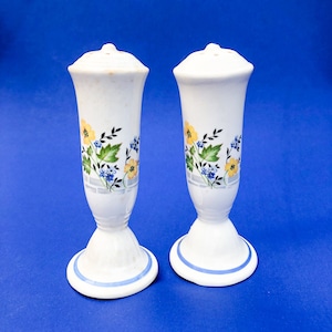 Tall White with Flowers Salt & Pepper Shakers - Vintage