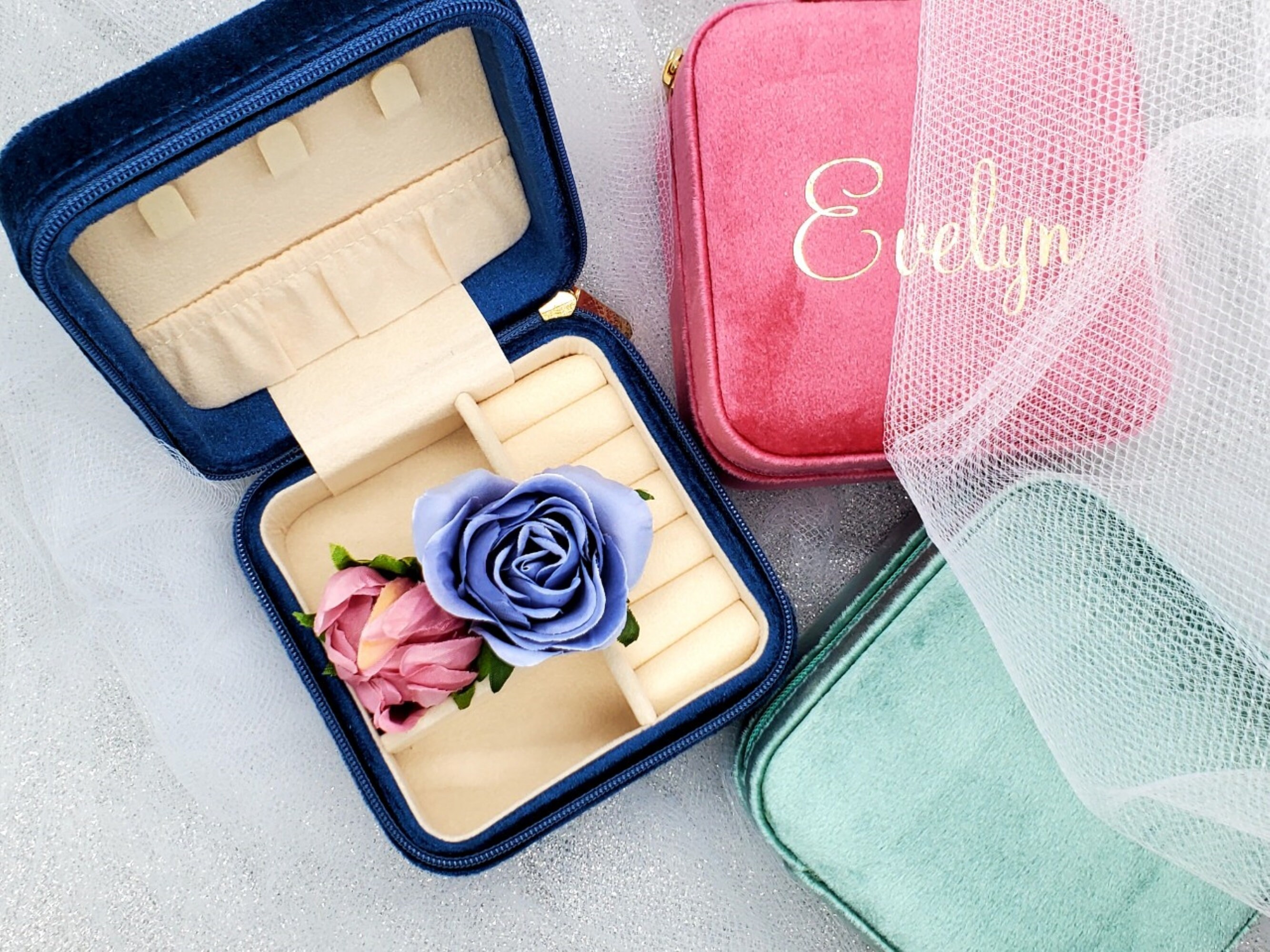 Luxury Velvet Jewelry Box with Zipper Elegant Travel Ring Etsy