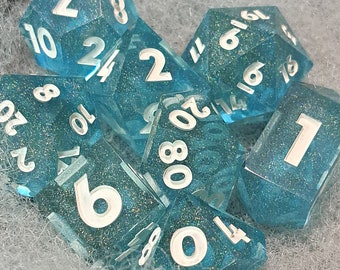 8 Piece Standard size ttrpg dice - 2xd20, 12, %, 10, 8, 6, 4