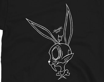 Skull Bunny Rabbit, Black T-shirt, Cartoon Urban Pop Art Streetwear