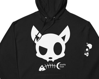Skull Cat Black Hoodie, Urban Streetwear Pop Art Cartoon