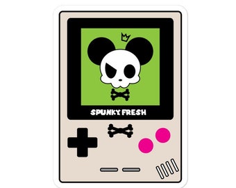 Spunky Fresh GAMEBOY Skull Mouse - Sticker, Retro Gaming Vintage Nintendo Cartoon
