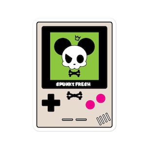 Spunky Fresh GAMEBOY Skull Mouse - Naklejka, Retro Gaming Vintage Nintendo Cartoon