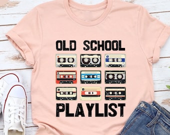 Old School Playlist Shirt, Retro 80s Music Party, Music Mix Tape Cassette Player Shirt, Men's Women's Vintage Style Graphic Tee, 90s music