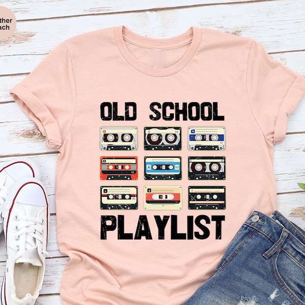 Old School Playlist Shirt, Retro 80er Jahre Musik Party, Musik Mix Tape Kassettenspieler Shirt, Herren Damen Vintage Style Grafik T-Shirt, 90er Jahre Musik