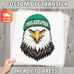 Philadelphia DTF Transfer, Eagles Beanie Bald Eagle Animal DTF Transfer Sporty Fun Apparel Ready to Press for Game Day Fans