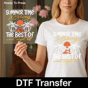 Summer Beach DTF Transfer for T-Shirts – Retro Sunset Palm Tree Heat Press Design, Summer Vacation DIY Shirt Decal
